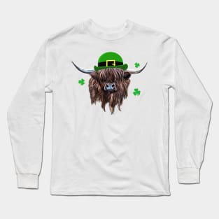 Scottish Highland Cow St Patrick's Day Derby Hat Long Sleeve T-Shirt